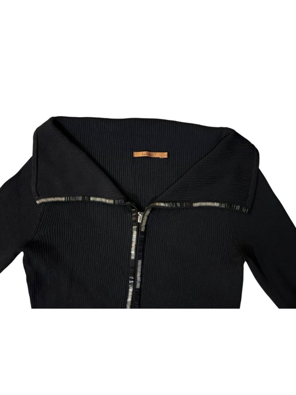 Belldini Black Zip Sweater Womens M Sequin Trim Stretch Used - Picture 12 of 12